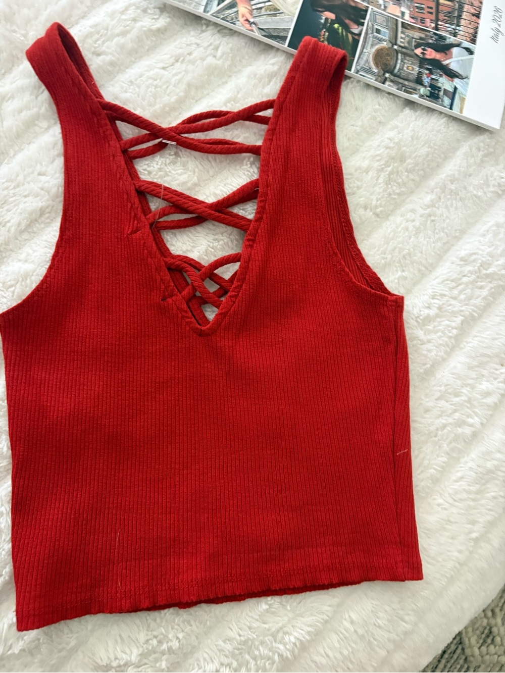 Forever 21 Red Ribbed Crisscross Tank Top - Women